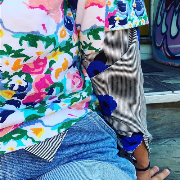 All-over-floral-summer-print 80s cotton blend T - Picture 3 of 6